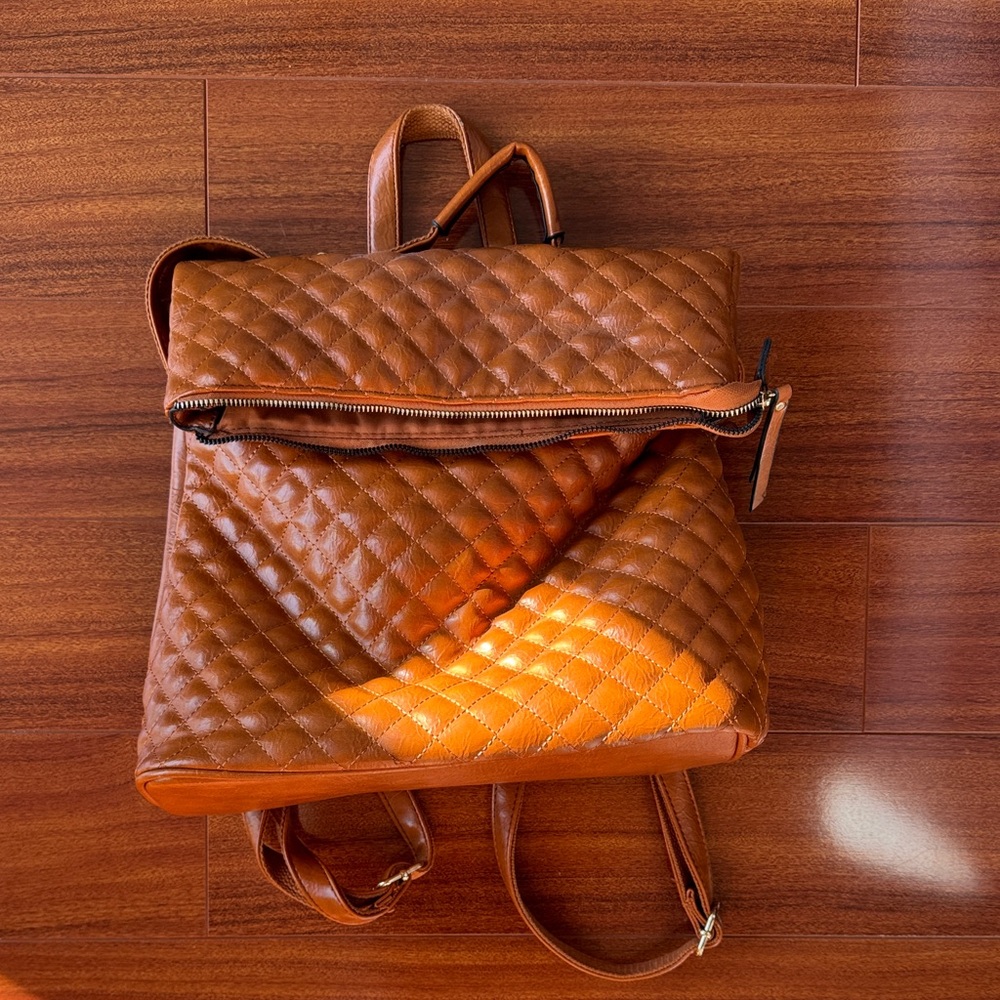 Chic Quilted Brown Leather Backpack - image 1